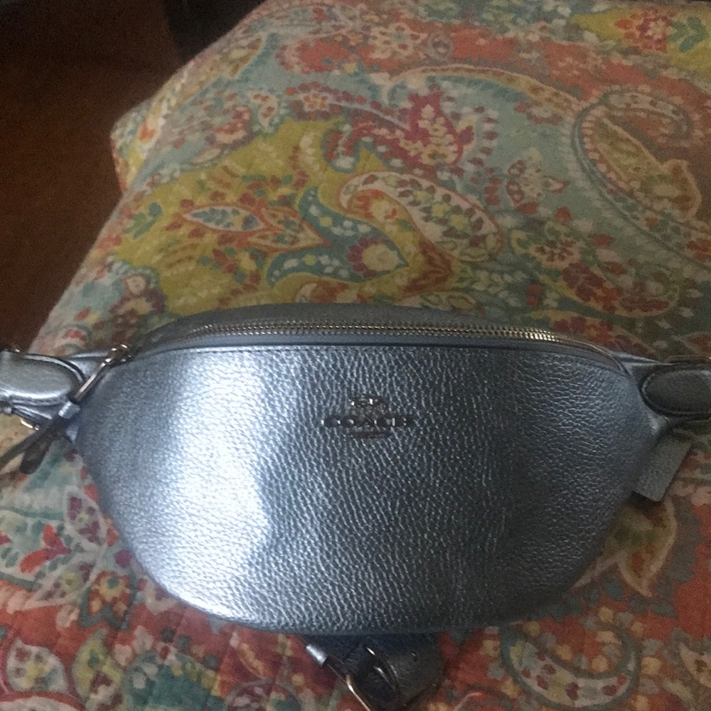 Mtlc leather belt bag can be worn across shoulder